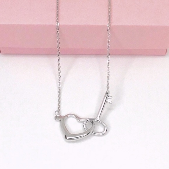 Sale $28! Sterling Silver Floating Heart & Key Necklace - Picture 5 of 15